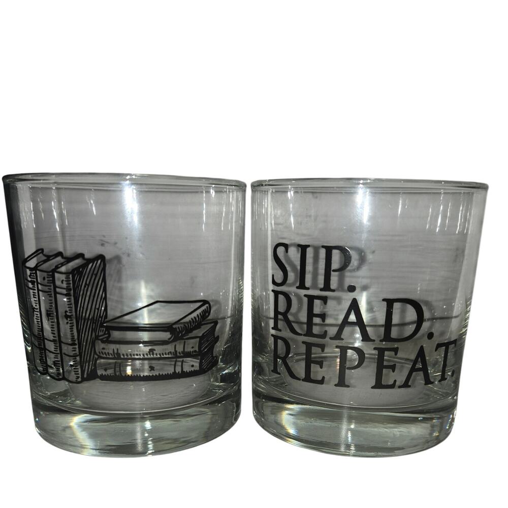 2 tumbler rocks glasses reading themed